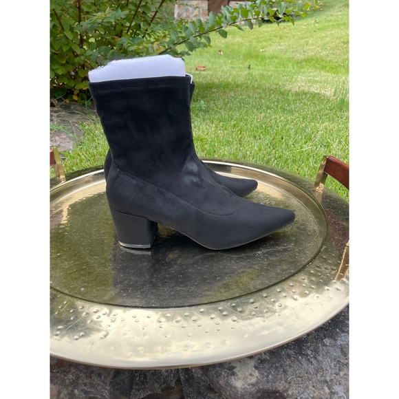 Lulus Black Sock Booties Pointed Toe Block Heel Ankle Boots Shoes 8.5 - Picture 6 of 9